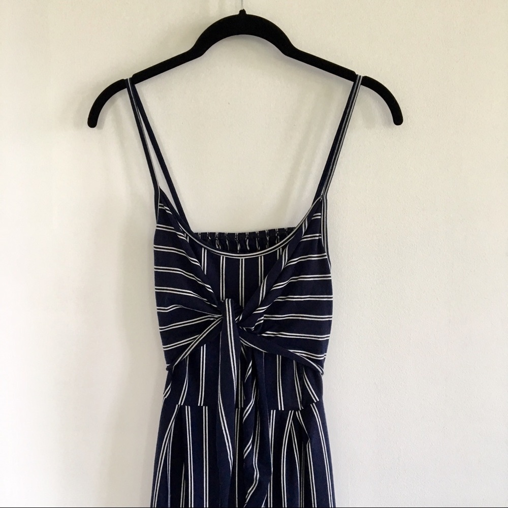 JUMPSUIT Navy Wide Leg Striped Open Back Tie Bow - Picture 4 of 8